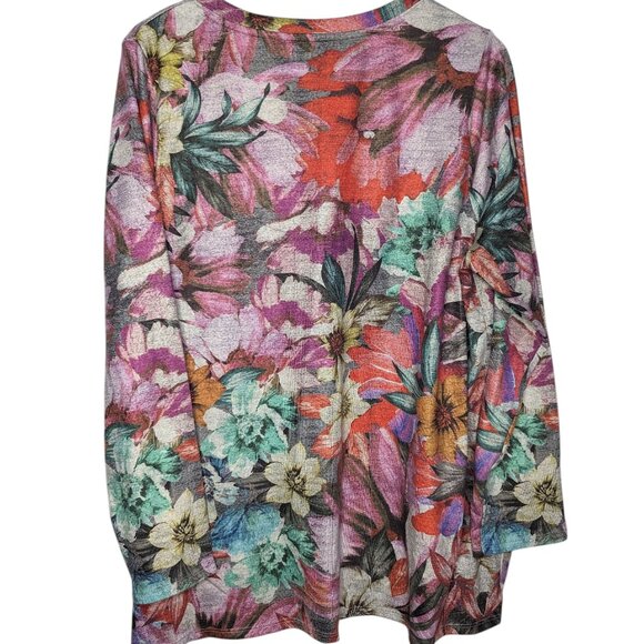 Soft Surroundings Sweater Womens 1X Gray Watercolor Floral Tunic Pullover - Picture 6 of 6